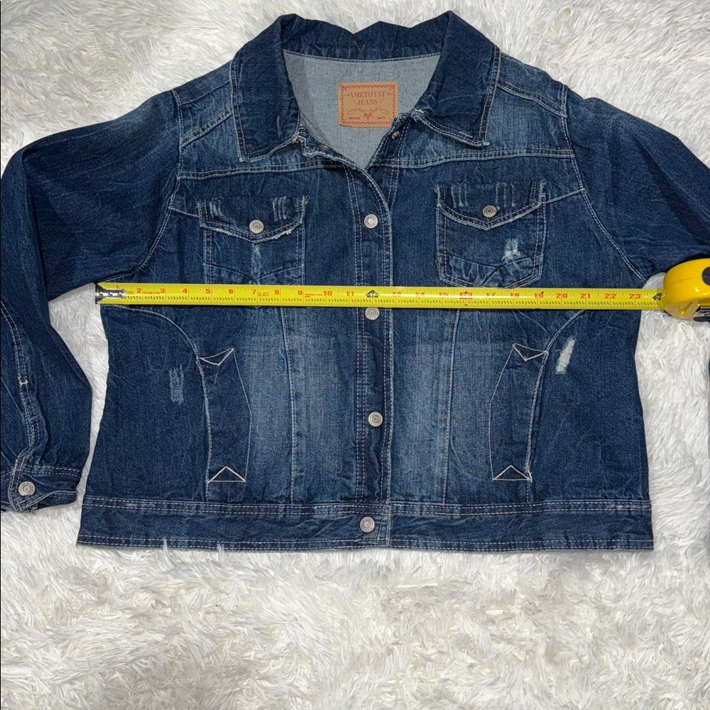 Size 2XL Amethyst Jeans Distressed Classic Blue Denim. Measures 23in pit to pit. - Picture 4 of 5